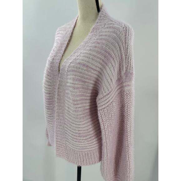 Akemi & Kin Anthropologie Pink White Fuzzy Cardigan Sweater Open Cardi One Size - Picture 3 of 10